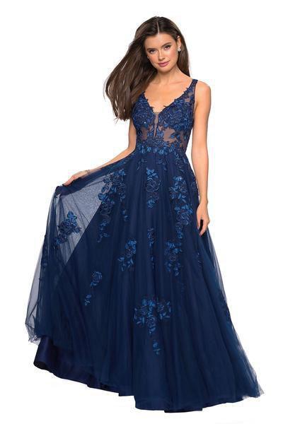 La Femme Gigi - 27647 Lace Applique Tulle A-line Dress In Blue