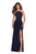 La Femme - Strappy Fitted Halter Gown with Slit 26962 In Blue