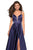 La Femme - 26994 Sexy Strappy Back Satin A-Line Evening Gown In Blue