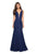 La Femme - 27464 Deep V-neck Stretch Lace Trumpet Dress In Blue
