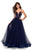 La Femme - 27485 Two Tone Deep V-neck Satin Tulle A-line Dress In Blue