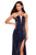 La Femme - 26963 Strappy Halter Cutouts Gown with Slit In Blue
