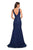 La Femme - 27464 Deep V-neck Stretch Lace Trumpet Dress In Blue