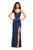 La Femme - 27617 Sweetheart Evening Gown with Slit In Blue