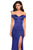 La Femme - 27752 Off Shoulder High Slit Long Fitted Satin Dress In Blue