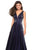 La Femme - 27205 Illusion Plunging V Neck Two Toned Satin A-Line Gown In Blue