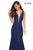 La Femme - 27464 Deep V-neck Stretch Lace Trumpet Dress In Blue
