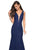 La Femme - 27464 Deep V-neck Stretch Lace Trumpet Dress In Blue