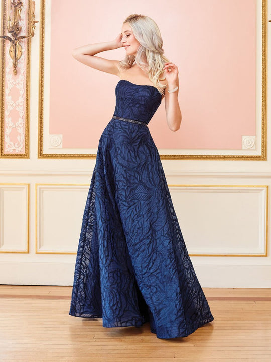 Clarisse - 3570 Strapless Textured A-line Evening Gown in Blue
