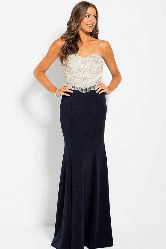 JVN50108 Strapless Crystal Embellished Fitted Gown