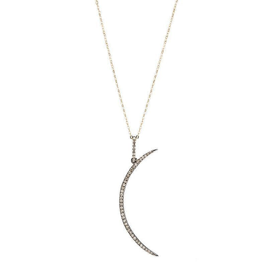 Ashley Schenkein Jewelry - Brooklyn Long Moon Diamond Necklace in Gold