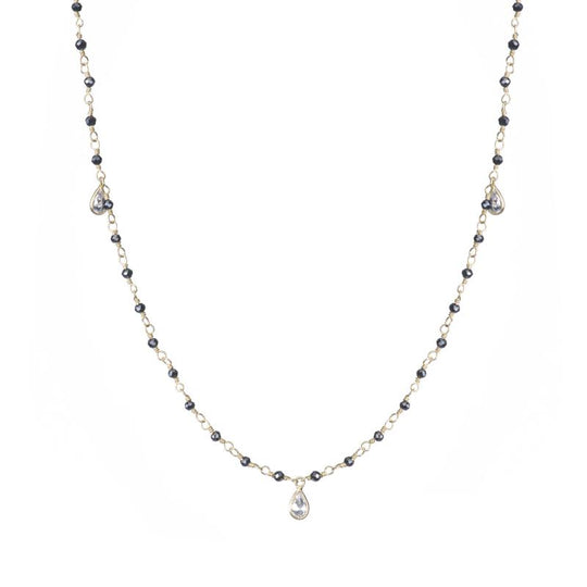 Jaipur Black Garnet and Teardrop CZ Necklace