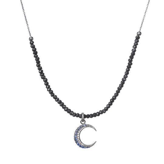 Diamond Moon with Sapphire Necklace
