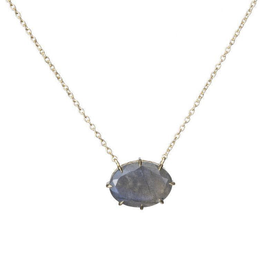 Ashley Schenkein Jewelry - Jaipur Claw Prong Gemstone Necklace in Labradorite, Yellow Gold