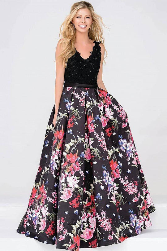 Pleated Floral Skirt Prom Ballgown JVN47924