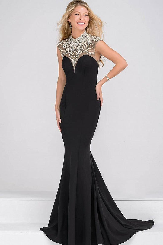 Crystal Embellished and Sheer Neckline Mermaid Prom Dress JVN47786