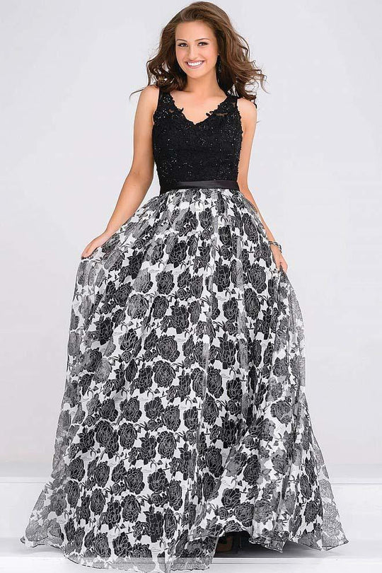 Embellished Bodice Floral Print Prom Ballgown JVN47921