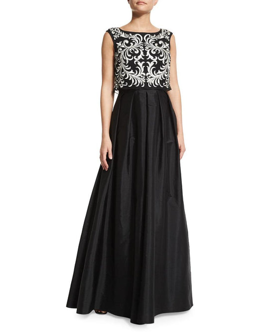 Aidan Mattox - Embroided A line Long Dress 54470750 in Black