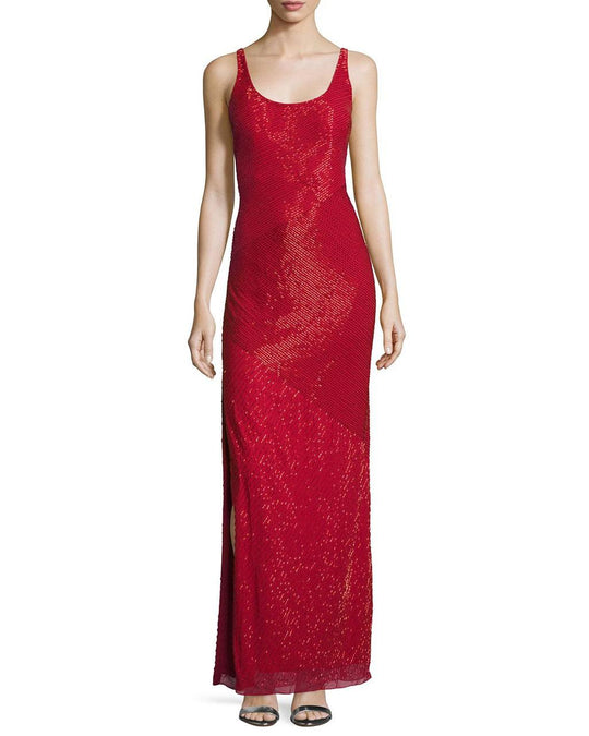 Aidan Mattox - Sleeveless Beaded Dress 54469860 in Red