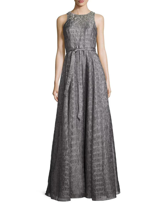 Aidan Mattox - 54473170 Sleeveless Halter Embellished A-Line Dress in Gray