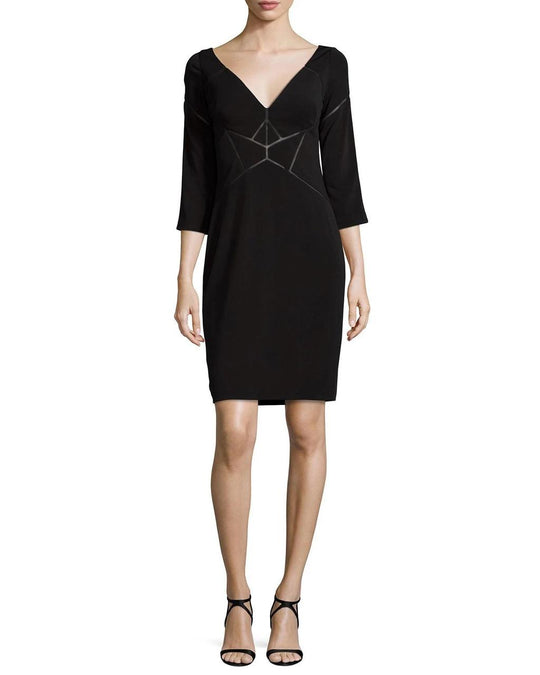Aidan Mattox - V-Neckline Jersey Cocktail Dress MD1E200249 in Black