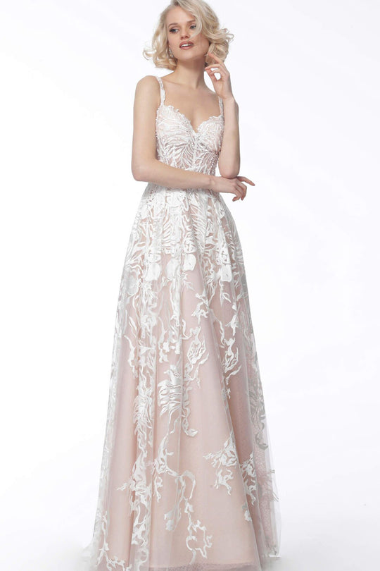 Jovani - JVN67181 Sweetheart Embellished A-line Dress In White
