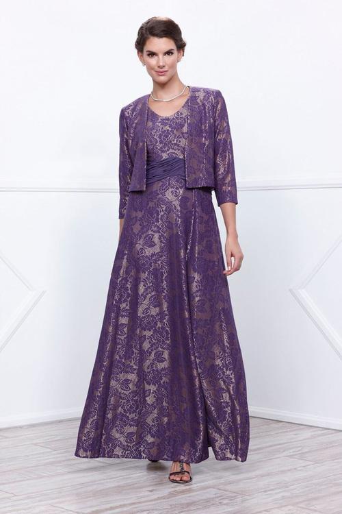 Nox Anabel - Lace Embroidered A-line Dress with Jacket 5139 in Purple