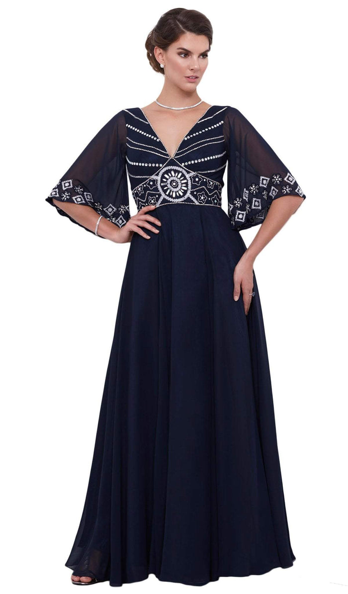 Beaded V-neck Evening Dress