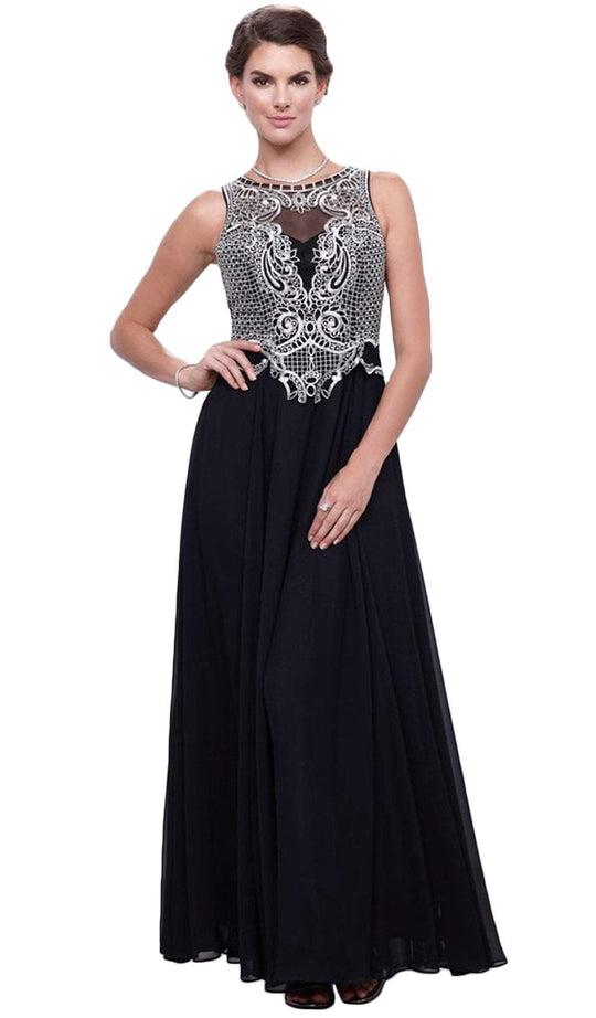 Embroidered Jewel Neck A-Line Dress