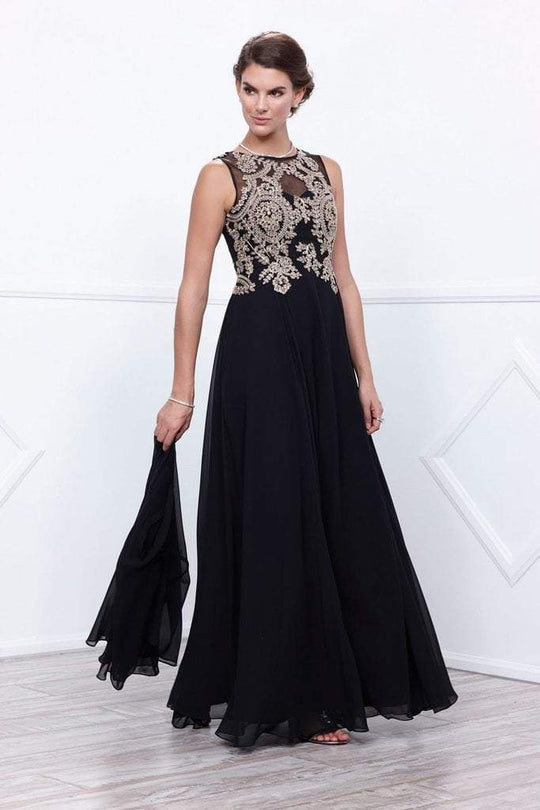 Nox Anabel - 5152 Embellished Jewel Neck A-Line Dress in Black