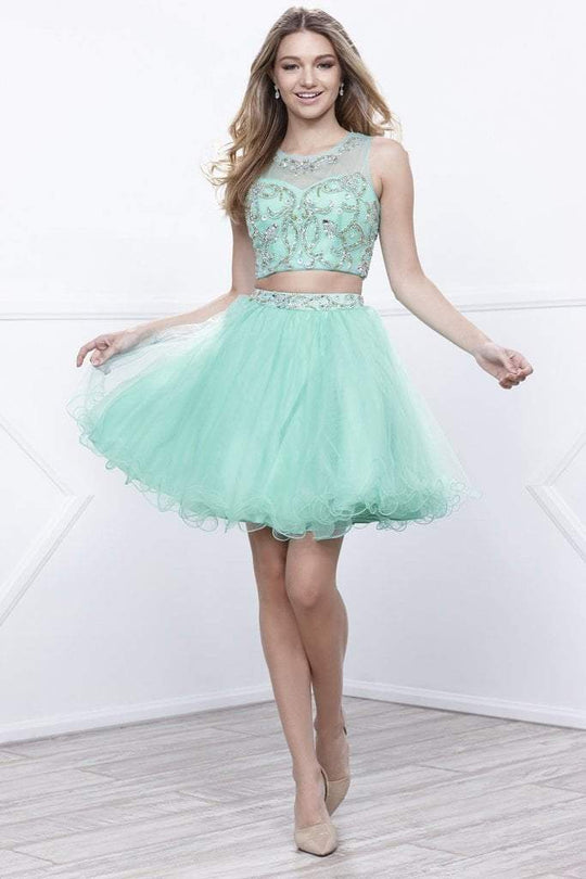 Nox Anabel - 6052 Two-Piece Ruffle Ornate A-Line Dress in Green