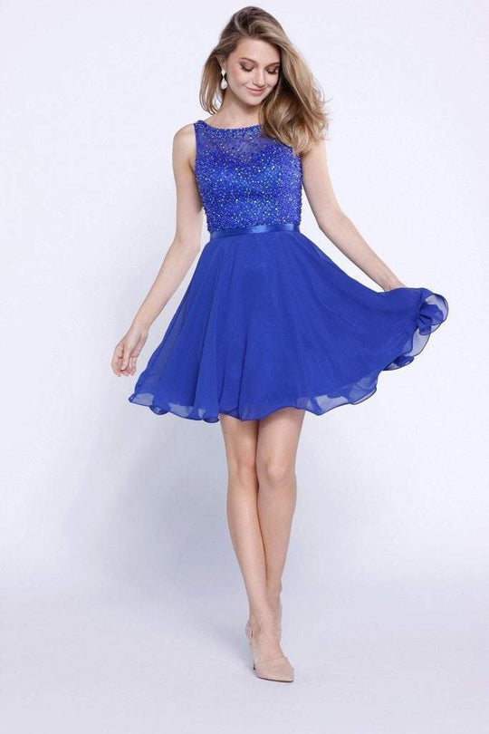 Nox Anabel 6163 Sleeveless V-Back Sequined Cocktail Dress  - 1 pc Royal Blue In Size L Available in Royal Blue
