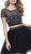 Two Piece Bateau Illusion Cocktail Dress with Short Sleeves and Tulle Skirt