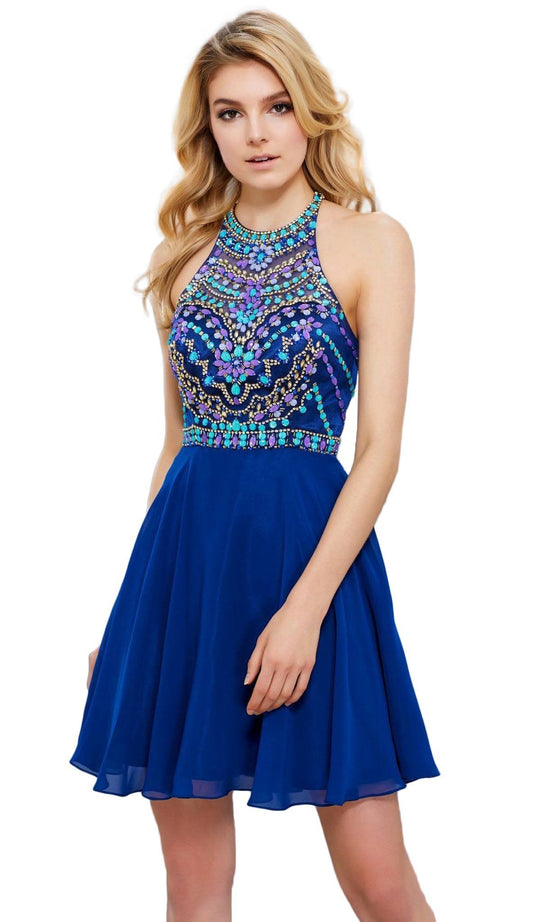 High Illusion Racerback Bejeweled Cocktail Dress