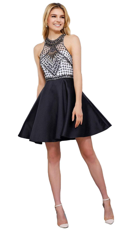 Nox Anabel - 6243 High Halter Illusion Lattice Cocktail Dress