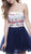Embroidered Laced Up Tulle Cocktail Dress