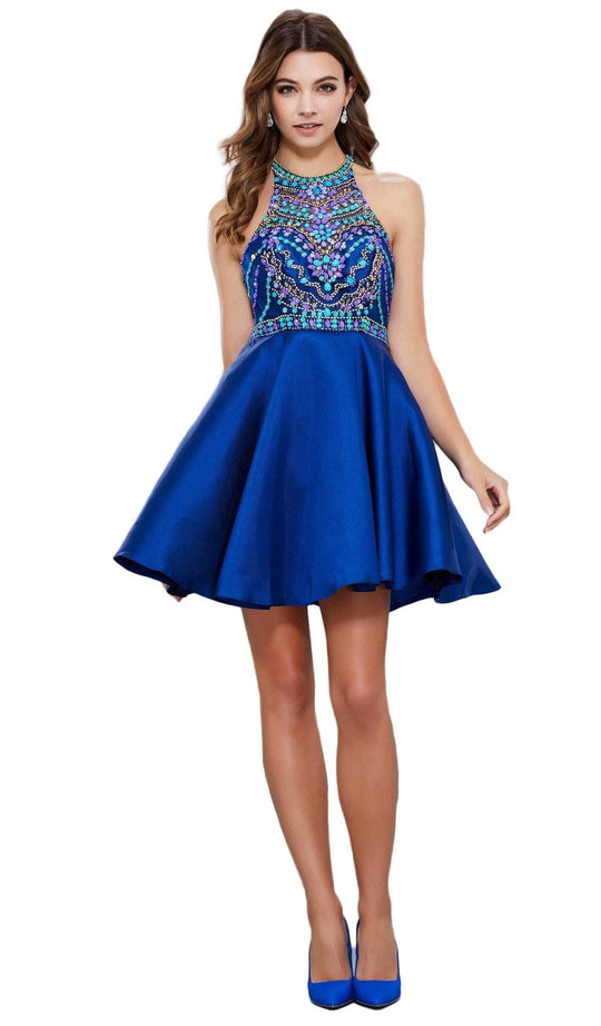 Nox Anabel - 6251 Bejeweled Illusion Halter Satin Dress