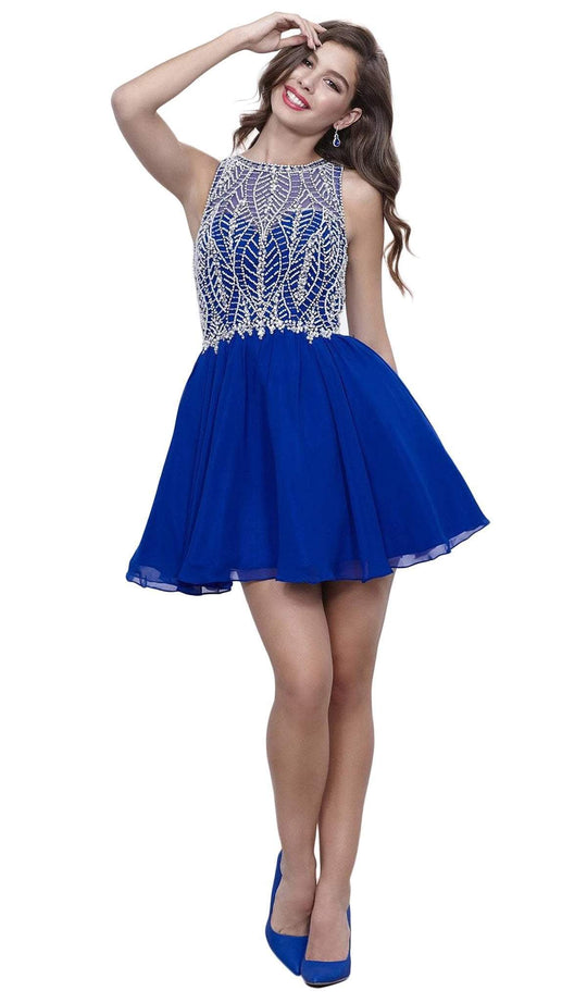 Embellished Halter Illusion Chiffon Dress