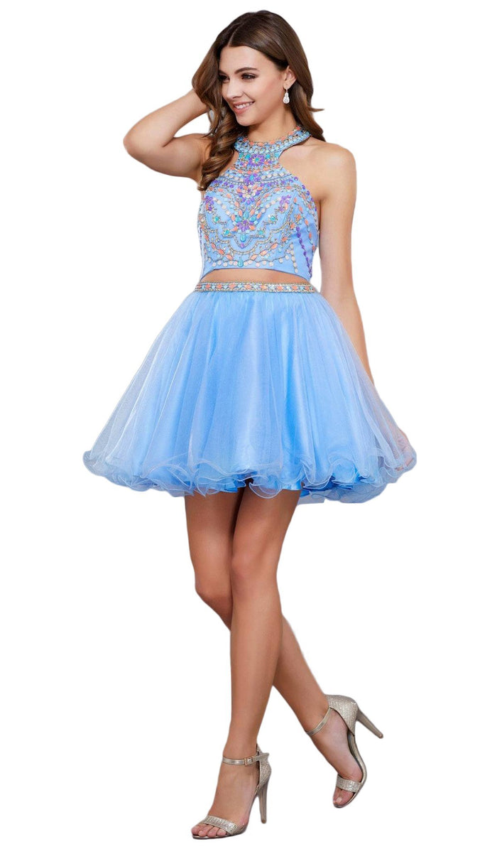Two-Piece Halter Beaded Bodice Dress