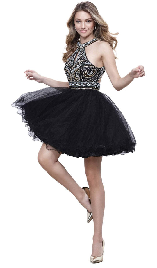 High Halter Keyhole Embellished Dress