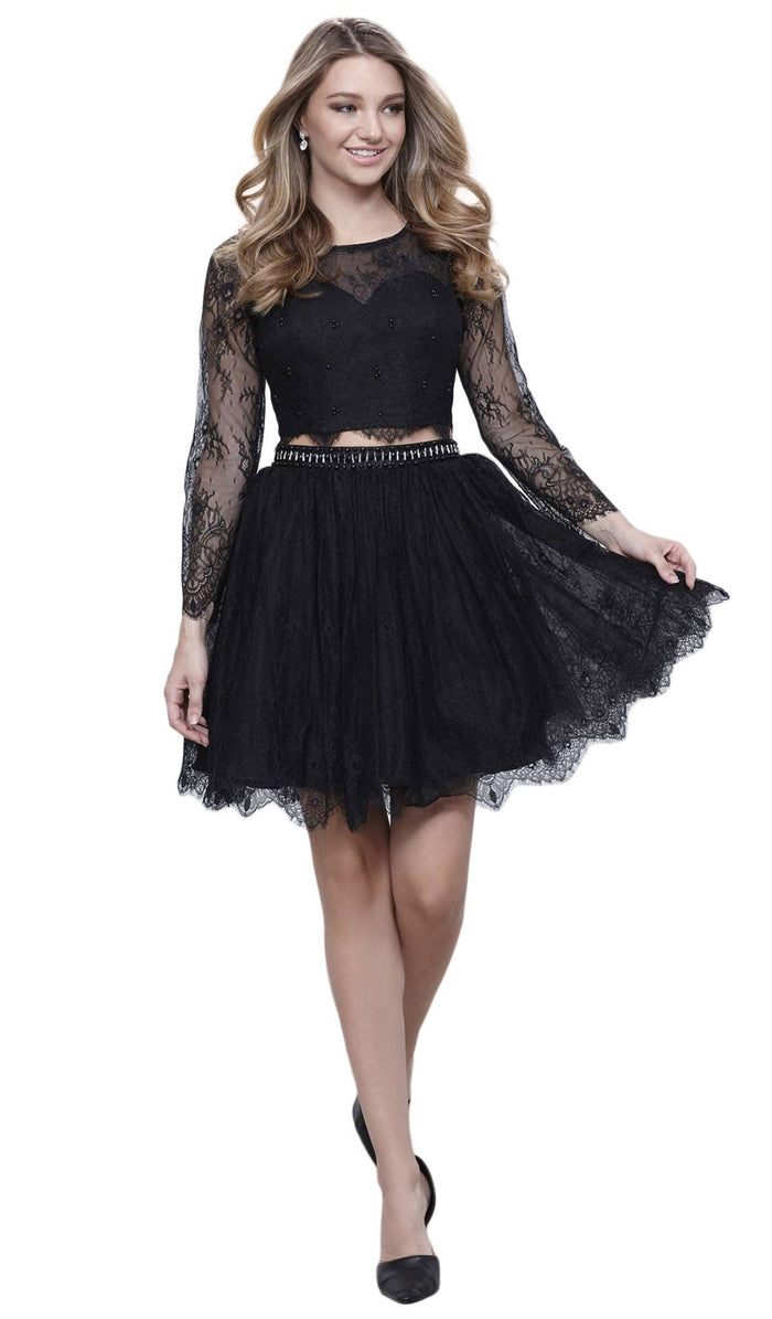 Two Piece Lace Long Sleeve Short Party Dress