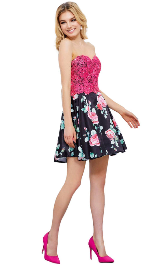 Nox Anabel - 6270 Two-Piece Lace Corset Floral Cocktail Dress