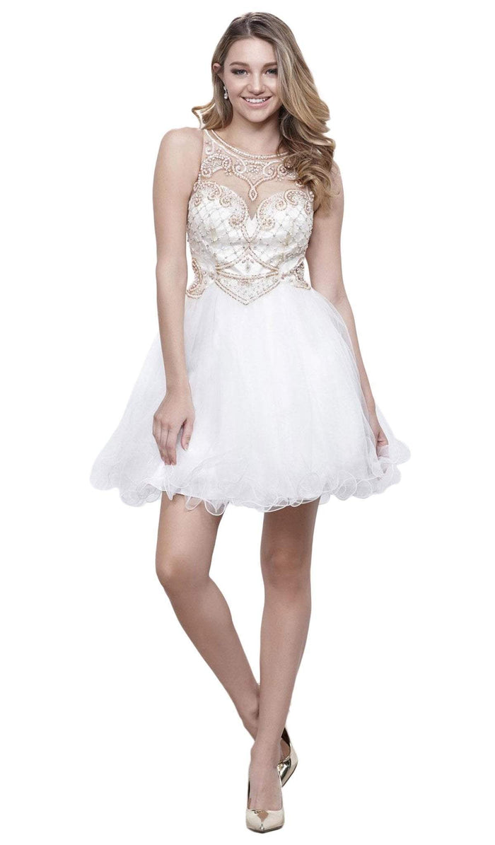 Bead-Embellished Illusion Cocktail Dress