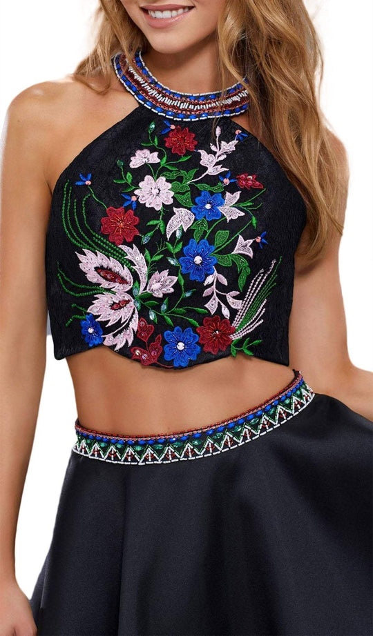 High Haltered Two-Piece Mikado Cocktail Dress