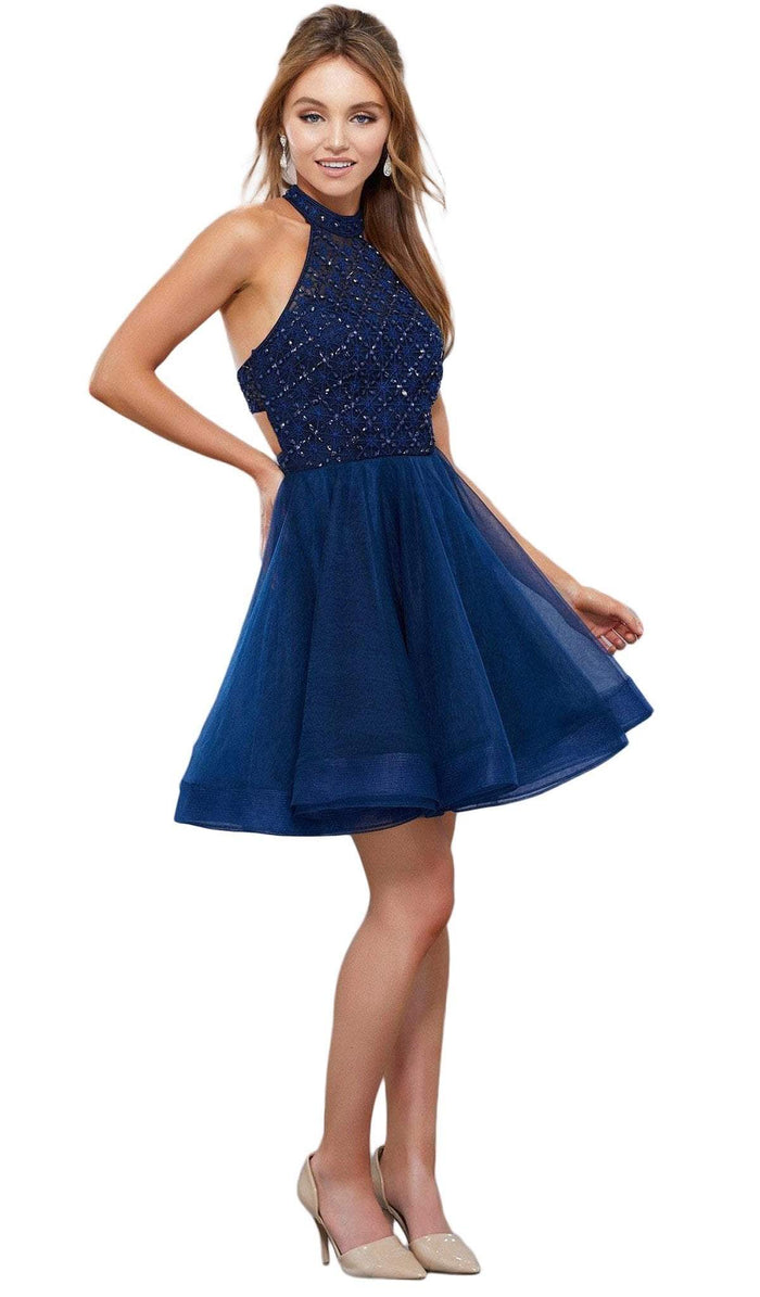 Illusion High Halter A-line Dress