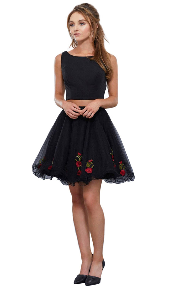 Two-Piece Floral Embroidered Cocktail Dress