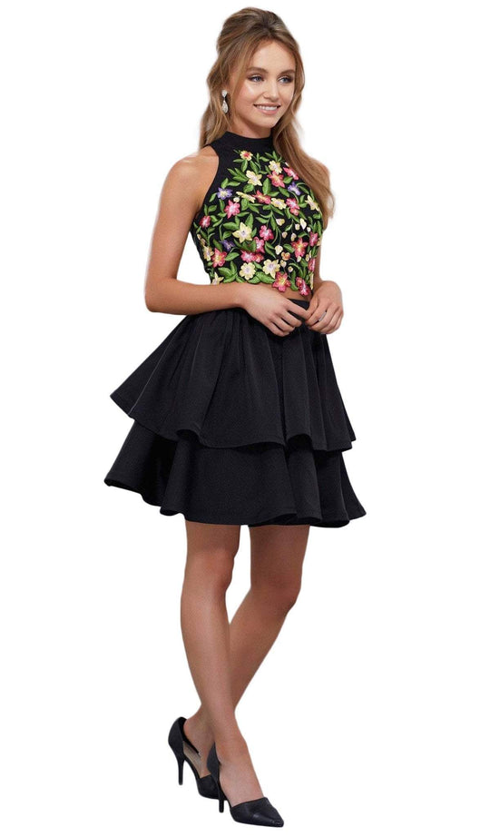 Nox Anabel - 6342 Embroidered Two Piece Tiered Cocktail Dress