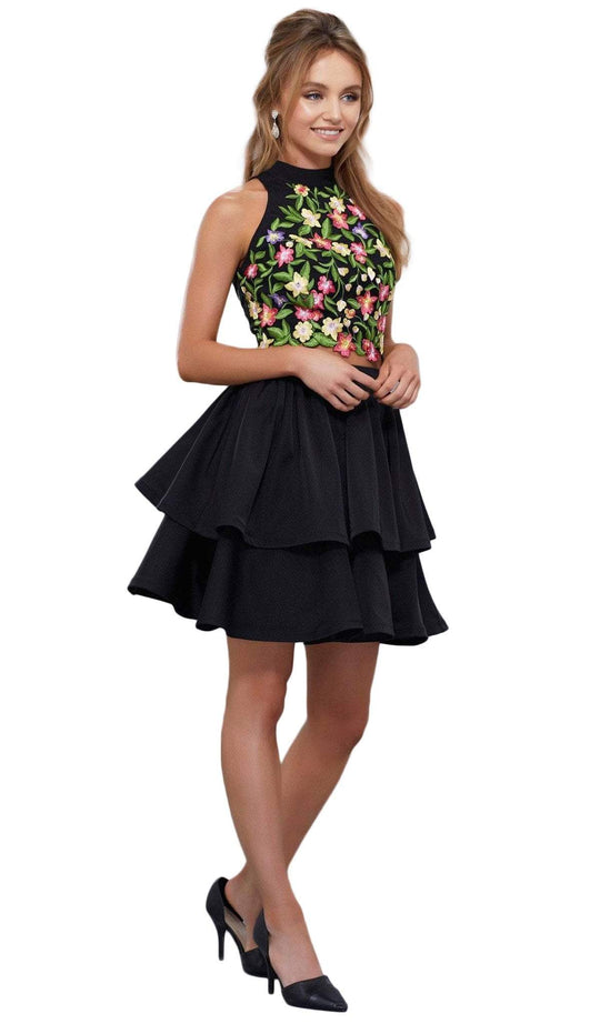 Embroidered Two Piece Tiered Cocktail Dress