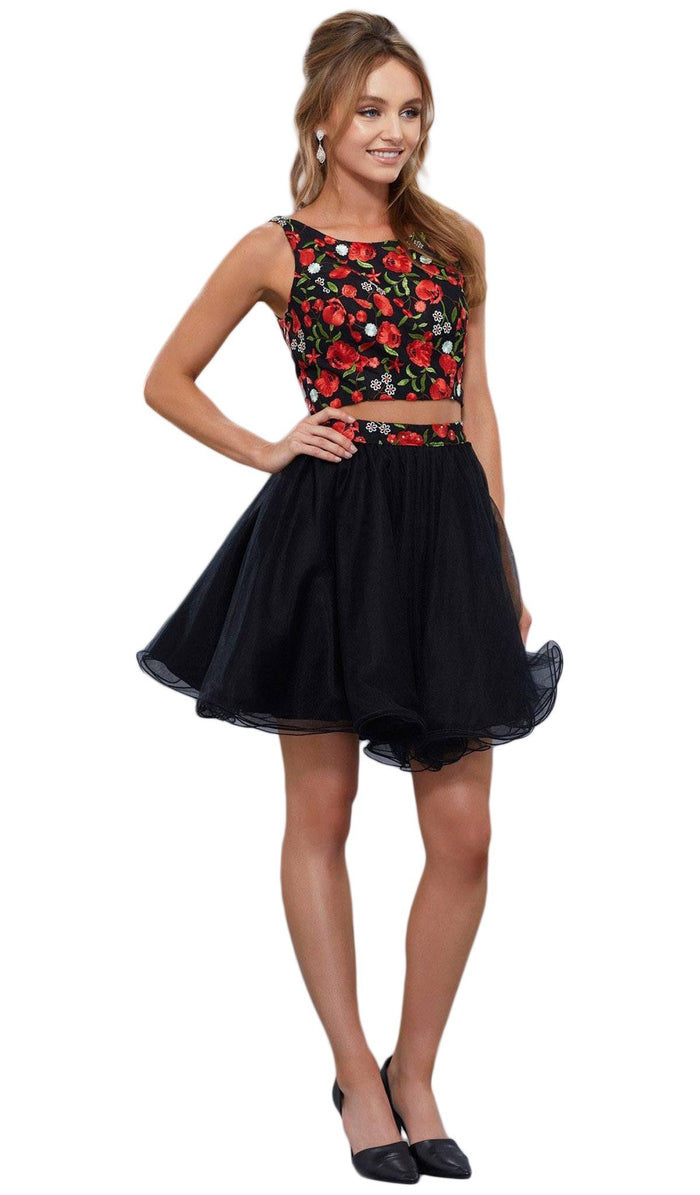 Two Piece Floral Embroidered Tulle Cocktail Dress