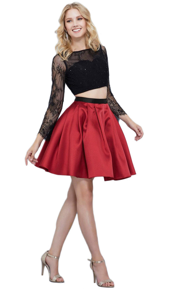 Two Piece Lace Long Sleeves Cocktail Dress